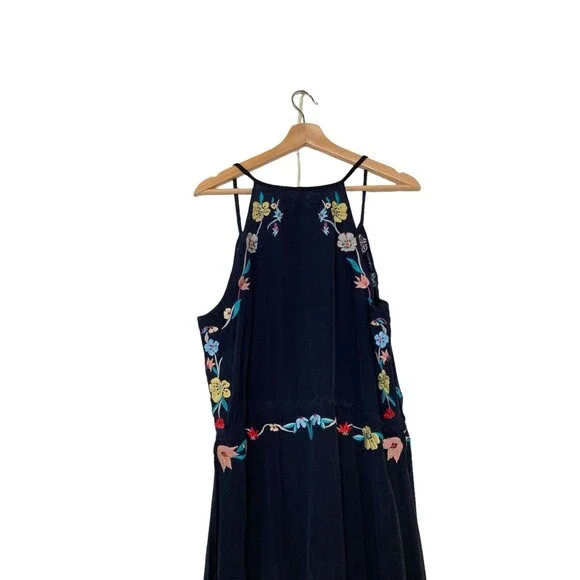 Calypso St. Barth Rodru Floral Embroidered Maxi Silk Dress Handkerchief Hem XL - Picture 6 of 15